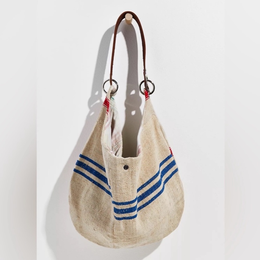 Free People x Tricia Fix Repurposed Linen & Leather Hobo Bag Beach farmers